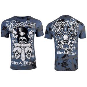 Rebel Saint by Affliction Men's T-Shirt Crossfire Skull Biker S-4XL